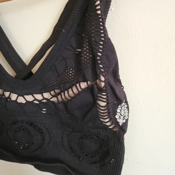 Free People Movement Black Lace Cutout Bralette Bra Intimates Medium Large - Picture 4 of 10